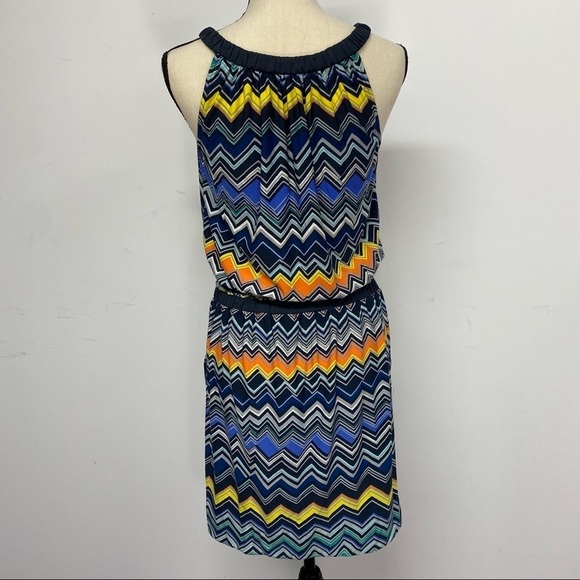BCBG MaxAzria Black Blue Orange Chevron Day Sleeveless Summer Sheath Dress Sz S - Picture 3 of 8